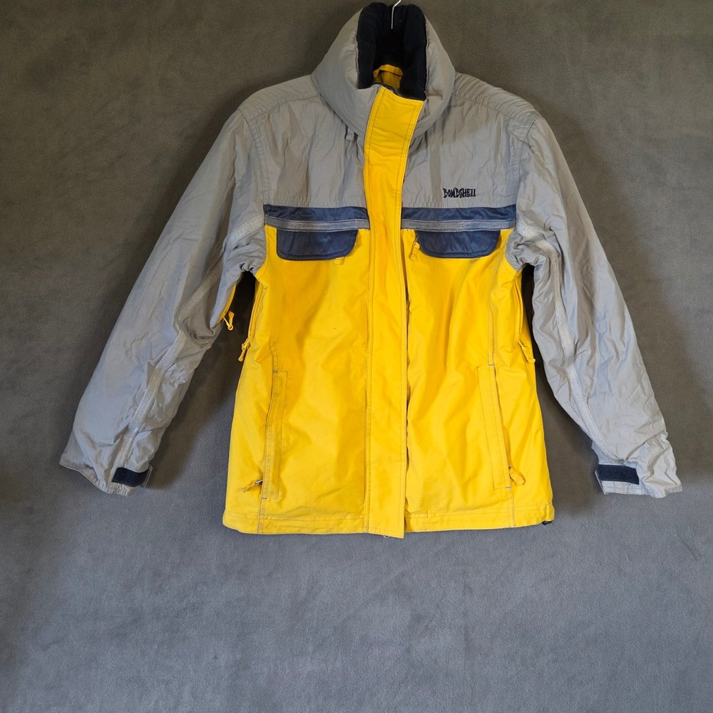 Bombshell Ski Jacket Women Small Yellow Grey Waterproof Breathable Gorpcore Y2K
